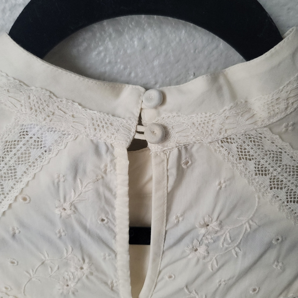 Unsubscribed 3008 Victorian Embroidered Boho Mini Dress Size XSmall In Ivory NWT - Picture 10 of 12
